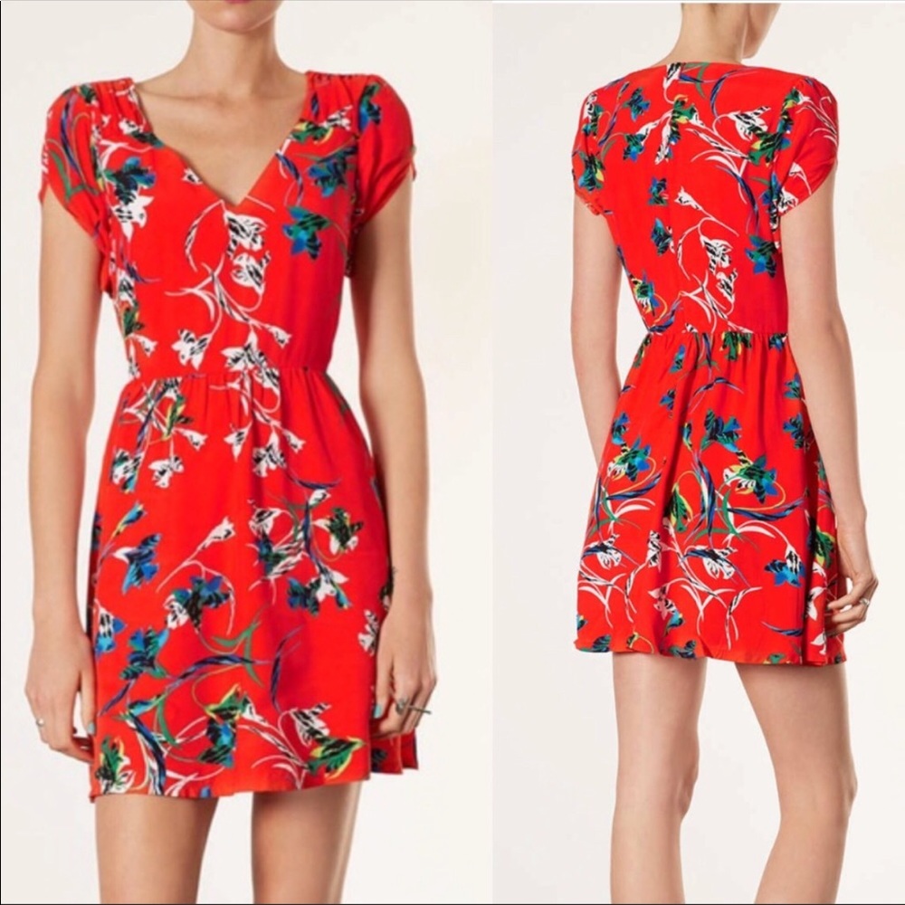 Topshop Bright Orange/red Tropical Dress